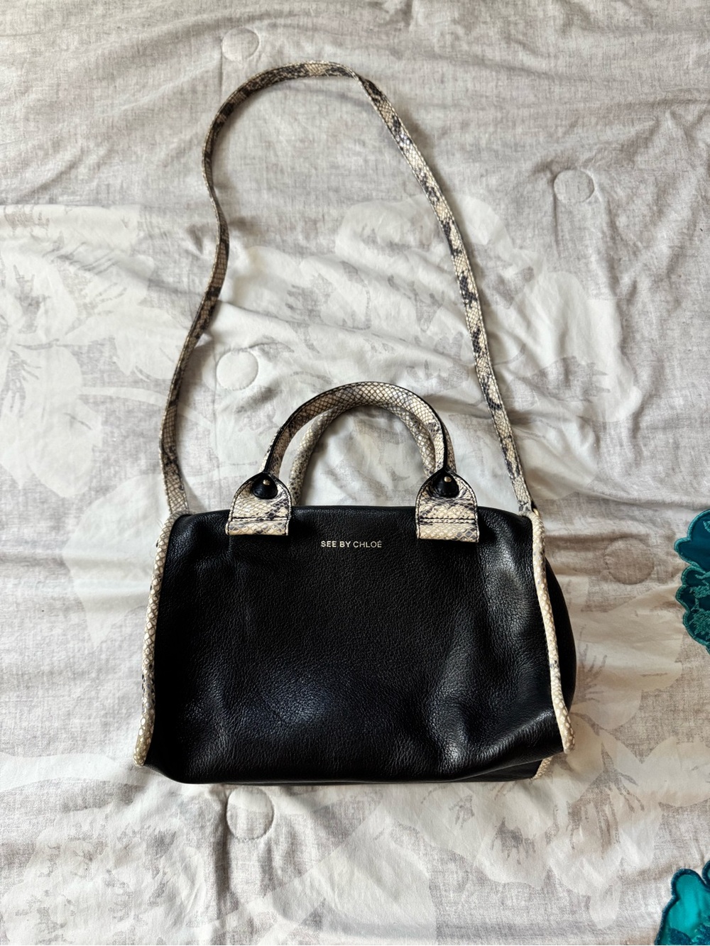 See By Chloe Black Leather Crossbody with Snakeskin Trim